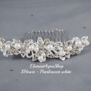 BRIDAL RHINESTONE COMB Wedding hair comb, Wedding hair piece, Bride hair comb, Wedding head piece, Hair do, Ivory pearlescent white comb image 5