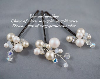 Pearl & Crystal Bridal Hair Pins | Set of 3 Wedding Hair Accessories