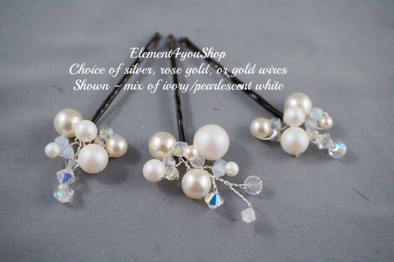Pearl & Crystal Bridal Hair Pins | Set of 3 Wedding Hair  display picture 1