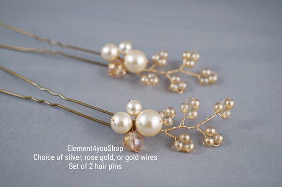 Gold and pearl handcrafted hair piece Amazon.com : Brishow Bridal Pearl Hair Combs Gold Wedding  main image 2