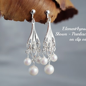 Elfenbein Perle Chandelier Ohrringe | Gold Silber Brautschmuck | Clip-On, Klappbrisur | Brautjungfer Hochzeitsgeschenk | Brautjungfer Geschenk | Herbst Schmuck