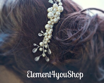 Pearl Bridal Hair Comb with Branch | Wedding Hair Accessories | Rhinestone Hair Comb | Bridal Hairpiece | Elegant Bridal Headpiece