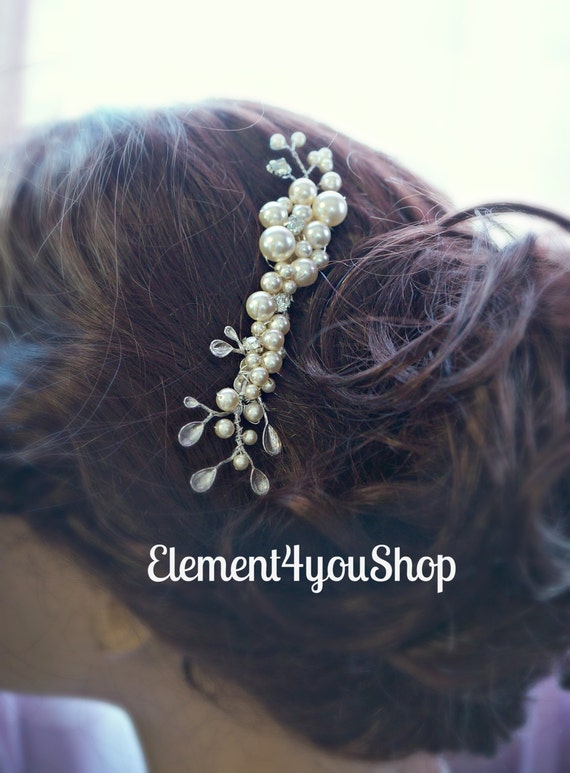 Pearl Branch Silver Hair Comb - Elegant Bridal Hair Accessory Silver Bridal Hair Comb With Pearls and Rhinestones  main image 3