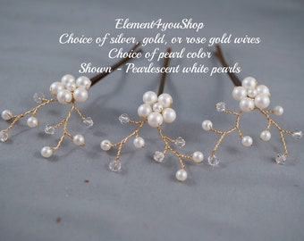 Bridal Pearl Flower Hair Pins Set | Swarovski Crystals, Wedding Hair Vines