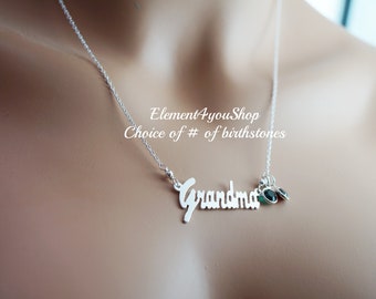 Sterling Silver Grandma Necklace | Swarovski Birthstone Charm