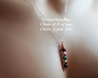 Pea Necklace | Rose Gold Wire Wrapped Sweet Pea Necklace | Pea in Pod Jewelry | 14k Rose Gold Filled Chain | 1 to 7 Peas in Pod