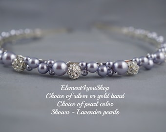 Swarovski Pearl Bridal Headband | Rhinestone Ball, Handmade Hair Piece