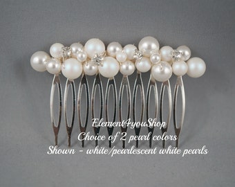 Bridal Pearl Rhinestone Hair Comb | Silver Wedding Headpiece