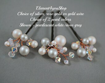 Pearl Crystal Bobby Pins | Bridal Hair Clips Set of 3