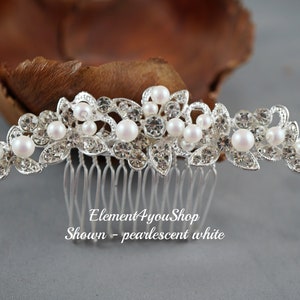 BRIDAL RHINESTONE COMB Wedding hair comb, Wedding hair piece, Bride hair comb, Wedding head piece, Hair do, Ivory pearlescent white comb image 1