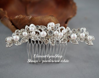 BRIDAL RHINESTONE COMB - Wedding hair comb, Wedding hair piece, Bride hair comb, Wedding head piece, Hair do, Ivory pearlescent white comb