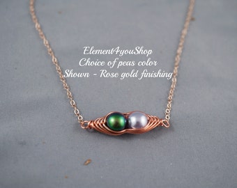 Rose Gold Peas Necklace | Sweet Pea in Pod Necklace | 1-5  Wrapped Peas Charms | Birthstone & Pearl | Best Friend, Sister Mother's Day Gift