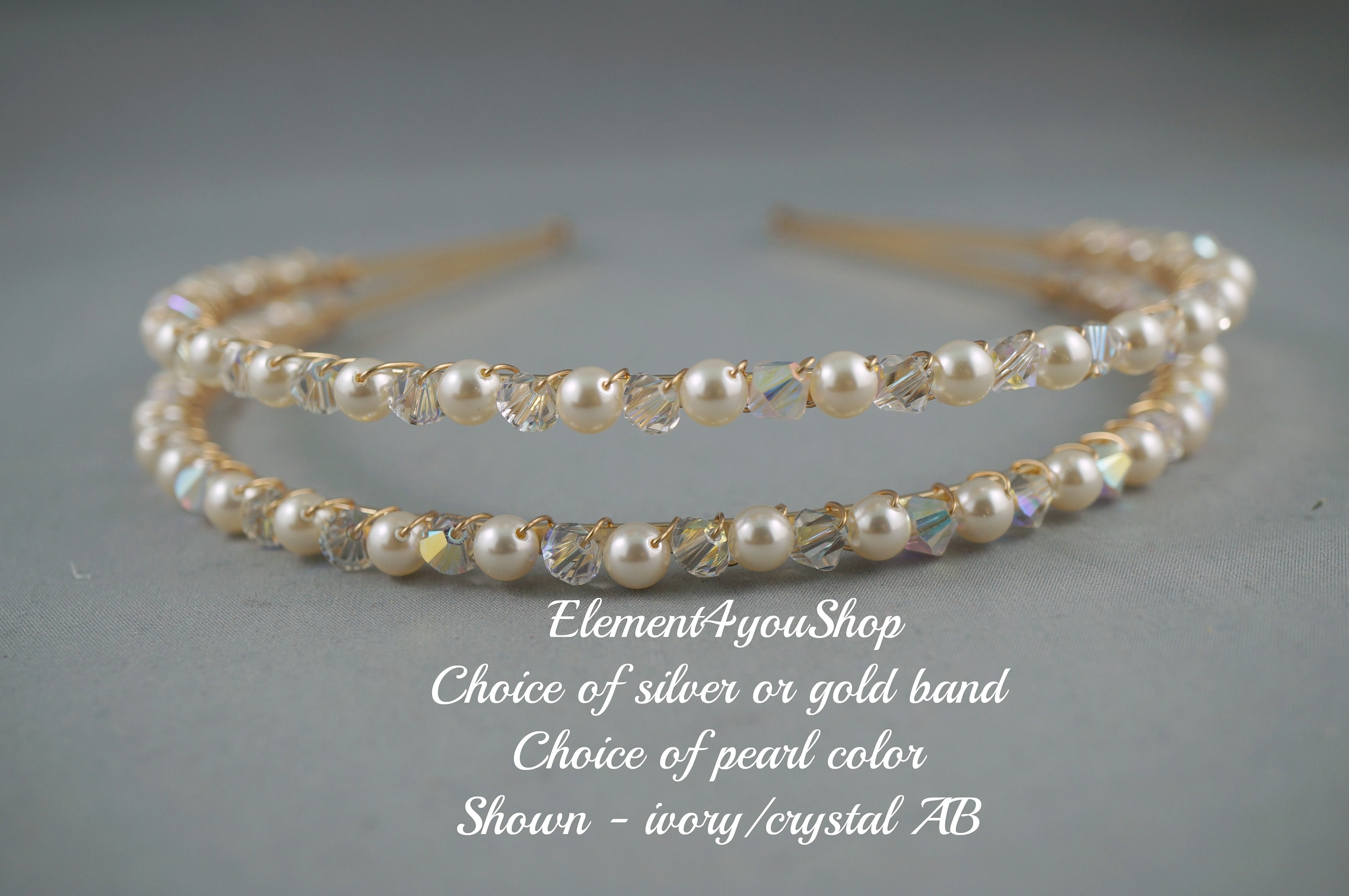 Pearl & Crystal Double Row Wedding Headband | Bridal  display picture 1