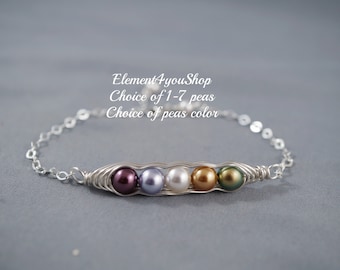 Peas in a Pod Bracelet | Sterling Silver, Swarovski Pearls | Personalized Gift