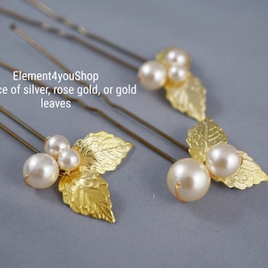 Bridal Hair Pins Set of 3 | Fall Wedding Hairdo | Gold & Silver Leaf Hair Piece | Rose Gold Leaves Bride Headpiece | Handmade Hair Accessory