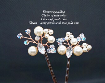Handmade Pearl and Crystal Bridal Hair Clips | Set of 2