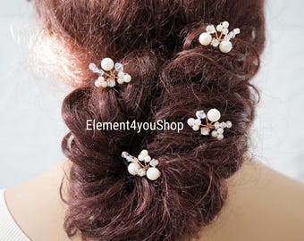 Pearl & Crystal Hair Clips Set | Rose Gold Wedding Hairpiece