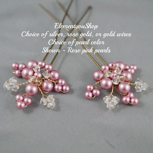 Bridal Set of 2 Fall Wedding Hair Pins | Red, Brown, Gold Wire Vine Hair Accessory | Handmade Pearls & Crystals | Bridal Hair Buns