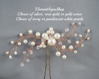 Rose Gold Pearl Wedding Hair Pin | Crystal Bridal Hair Accessory