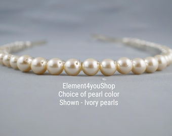 Elegant Beaded Pearl Bridal Headband | Handmade Hairpiece