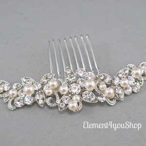 BRIDAL RHINESTONE COMB Wedding hair comb, Wedding hair piece, Bride hair comb, Wedding head piece, Hair do, Ivory pearlescent white comb image 3