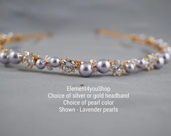 Pearl Crystal Bride Headband | Silver Wedding Tiara