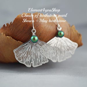 Gold or Silver Ginkgo Leaf Earrings | Cottagecore & Botanical Jewelry | Nature-Inspired Ginkgo Biloba Leaf  | Birthstone Pearl Earrings