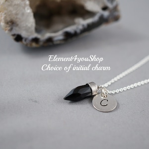 Initiaalketting | Onyx-hangerbedel | Handgestempeld 925 sterlingzilver | Gepersonaliseerde delicate ketting | Verjaardagscadeau | Zwarte stenen sieraden