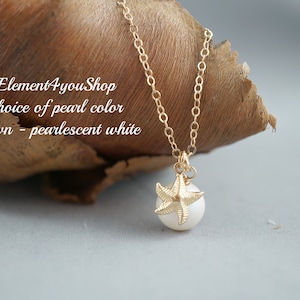 Bridesmaid Necklace | 14k Gold Filled Starfish Charm | White Ivory Cream Pearls | Swarovski Beach Wedding Theme Jewelry | Bridesmaid Gift