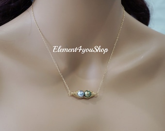 Sweet Pea in Pod Necklace | 1-5 Peas Charms | Crystal Pearls & Birthstones | Best Friend, Sister, Mother's Day Gift | Wire Wrapped
