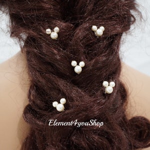 Barrettes à cheveux de mariée | Lot de 5 barrettes à cheveux Mickey | Épingles à cheveux de mariage | Épingles à cheveux en perles | Clips roses bleu ivoire | Cadeau de fête nuptiale