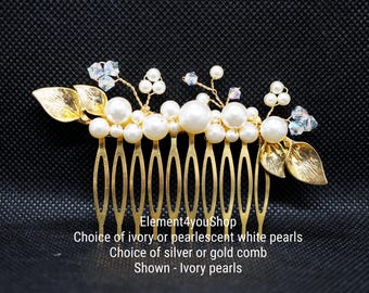 Calla Lily Bridal Hair Comb | Gold & Pearl Wedding Headpiece