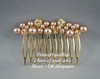 Pearl Rhinestone Wedding Hair Comb | Gold Bridal Headpiece