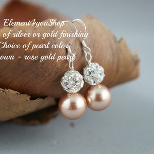 Bridesmaid Earrings | Wedding Jewelry & Maid of Honor Gifts | Clip-On Swarovski Pearls and Rhinestone Ball Dangle Earrings Bridesmaid Gifts