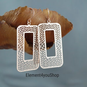 Geometric Earrings | Large Rectangle Earrings | Modern Metal Rose Gold Dangle Earrings | Birthday Gift | Rectangular Gift for Her