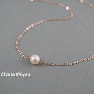 Delicate Gold Chain Floating Freshwater Pearl Necklace | Rose Gold & Sterling Silver | Bridal Necklace | Bridesmaid Mother of the Bride Gift