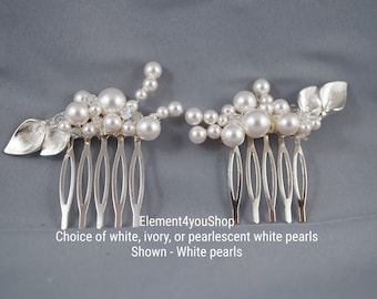 Wedding Bridal Set of 2 Hair Combs | Calla Lily Pearl Comb | Silver Gold Hair Accessory | Elegant Hairpiece for Curly Hairdo | Bridal Gift