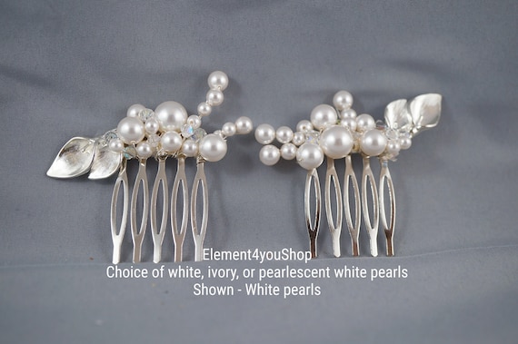 Bridal Set of 2 Embellishment Hair Combs Set of 2 Silver Plated Wedding Hair Comb,pearl and  main image 3