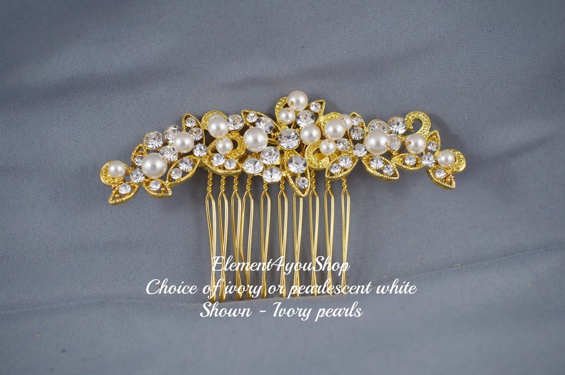 BRIDAL RHINESTONE COMB Wedding hair comb, Wedding hair piece, Bride hair comb, Wedding head piece, Hair do, Ivory pearlescent white comb image 2