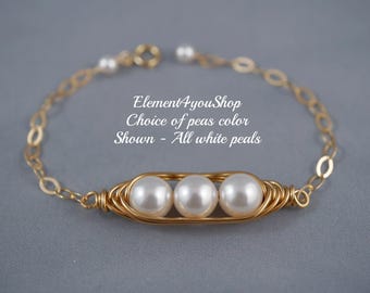Gold Wire Wrapped Pearl Peas Bracelet | 14K Gold-Filled Chain
