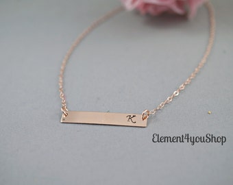ROSE GOLD NECKLACE - Mother's day gift Personalized Initial Bar Everyday jewelry Hand Stamped Handmade Simple Friends Gift, Bridal Party