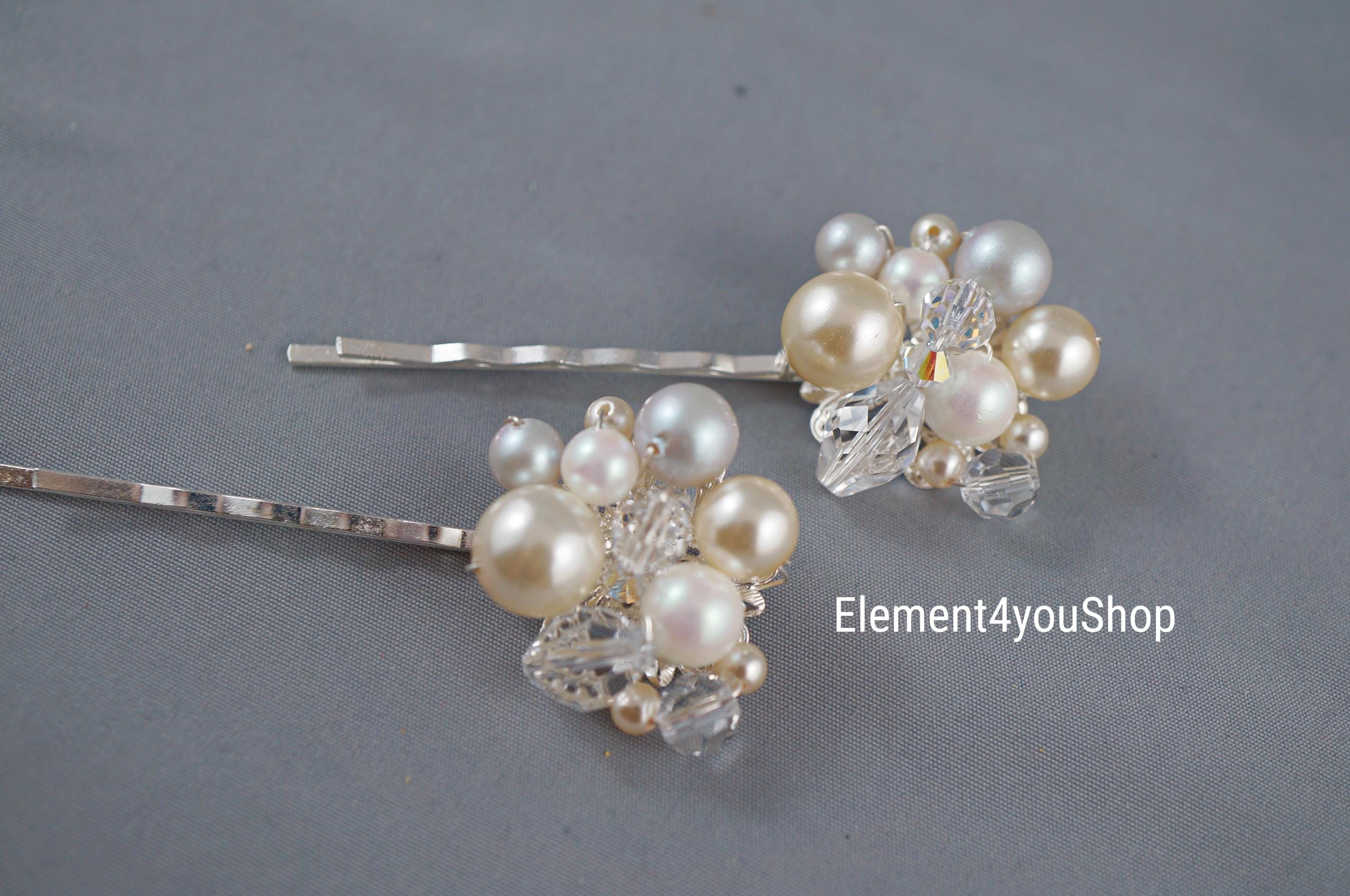 Pearl & Crystal Bridal Hair Pins Set | Wedding Hair Clips - Etsy display picture 2