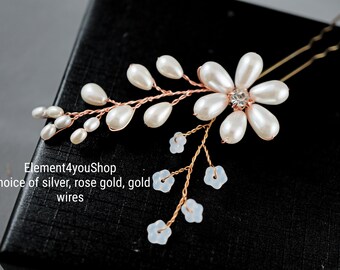 Flower Bridal Hair Pin | Unique Handmade Hair Piece | Wedding Fall Bride Hair Accessory | Gold & Rose Gold Headpiece | Autumn Flower Clip