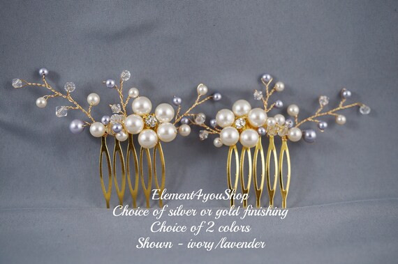 Bridal Set of 2 Embellishment Hair Combs Set of 2 Silver Plated Wedding Hair Comb,pearl and  main image 2