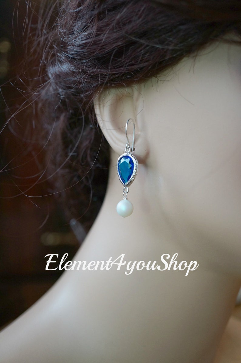 Bridal jewelry set necklace earrings Bridesmaid gifts Royal blue teardrop pendant earrings wedding jewelry wedding Cubic zirconia teardrop