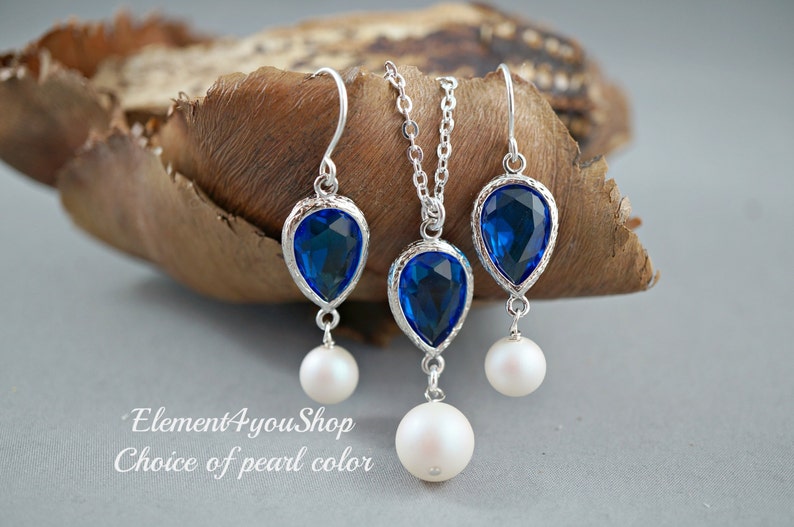 Bridal jewelry set necklace earrings Bridesmaid gifts Royal blue teardrop pendant earrings wedding jewelry wedding Cubic zirconia teardrop