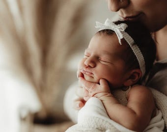 Mini Vintage Lace bow headband - newborn photography props