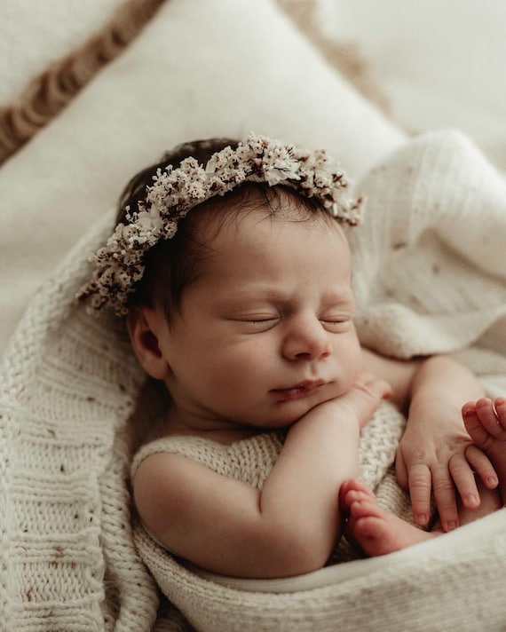 Neutral vintage style floral halo - newborn photography headband props red and white with daisy