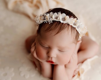 Cream daisies headband - newborn photography floral halo
