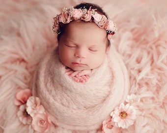 Pink floral halo - newborn photography headband